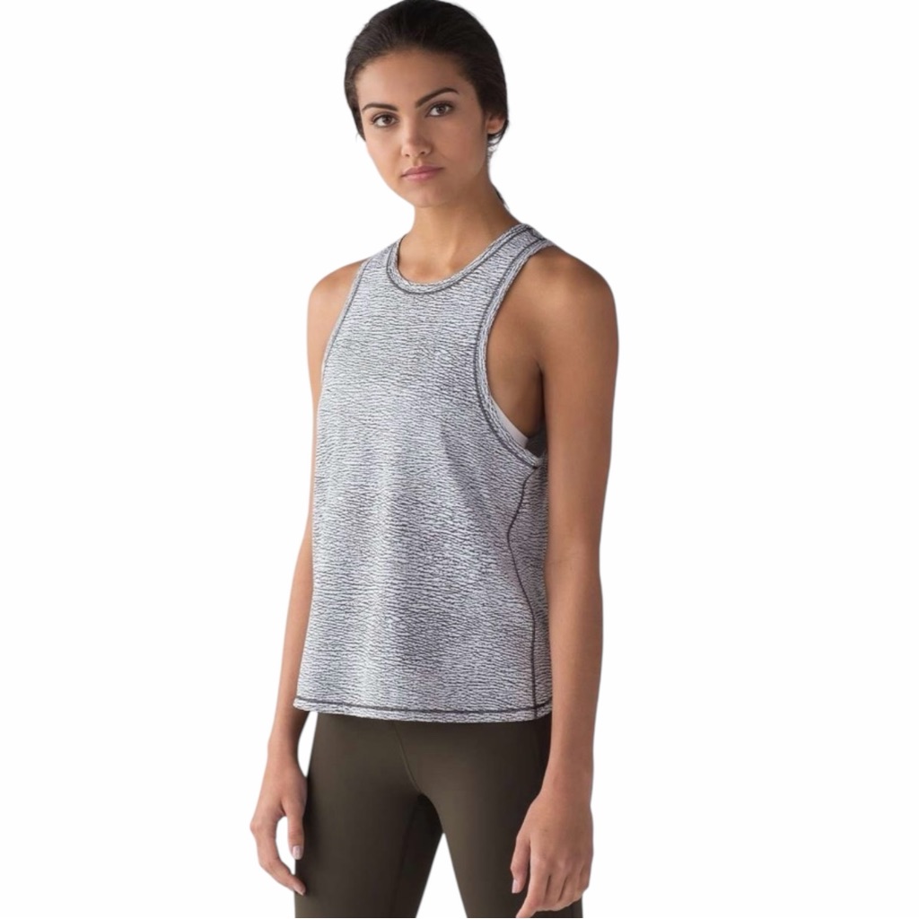 Lululemon Squad Goals Sleeveless Tank Size 10 Sheer Luon Jacquard Black & White